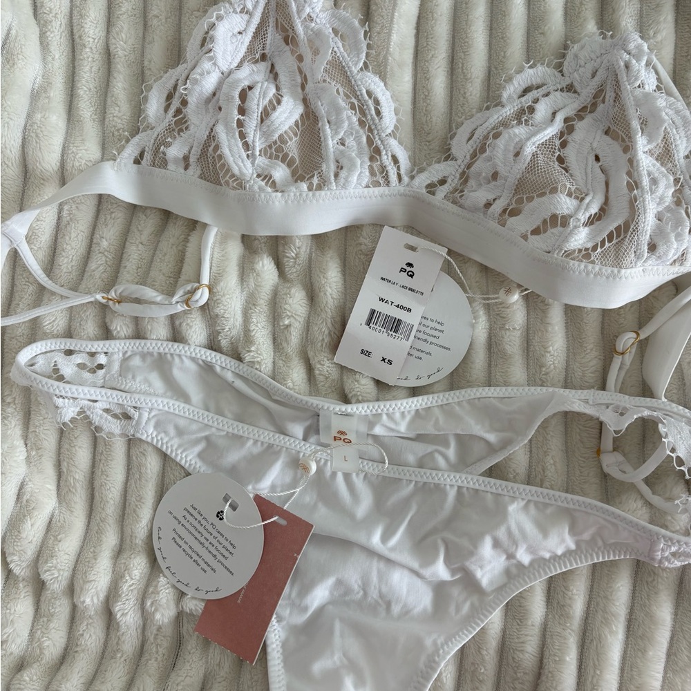 Pilyq White Swim Bra with Textured Fabric bikini SET XS TOP/L BOTTOM